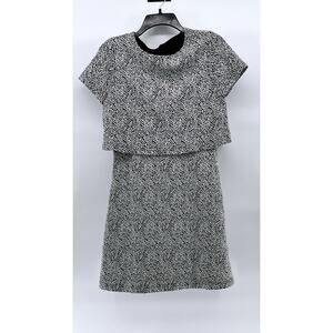 SEED Women's Black-White Printed Crewneck Short Sleeve Knee-Length Dress SZ S